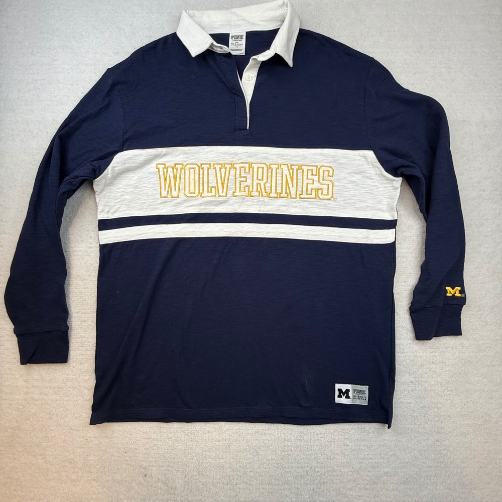 PINK Victoria Secret Shirt Michigan Wolverines Rugby Polo Large preppy gameday - Picture 5 of 12